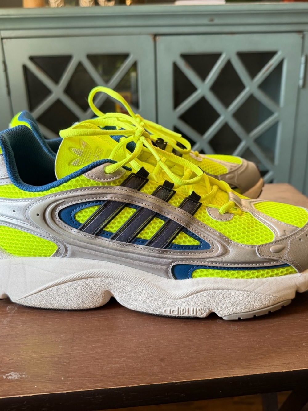 adidas men’s Neon Yellow and Blue Athletic Sneakers
